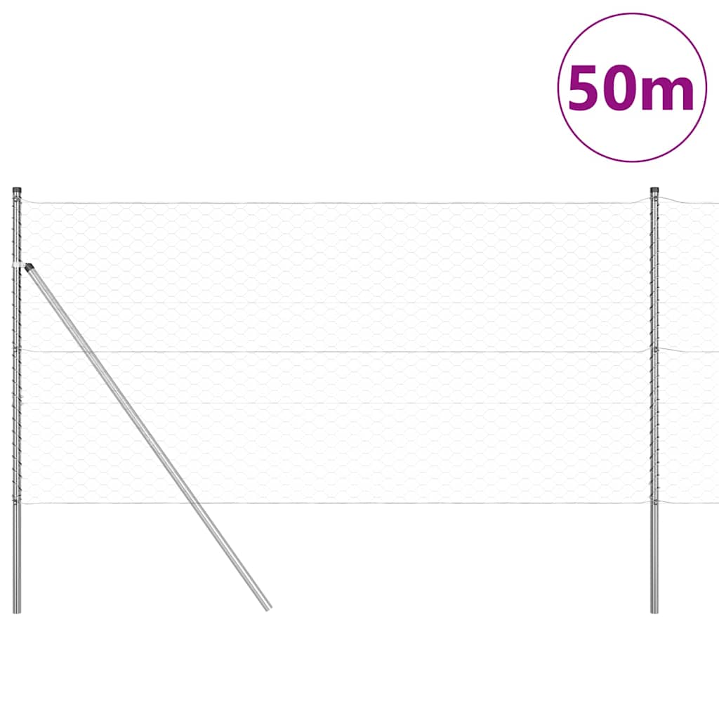 vidaXL Έξιγωνο φράχτη σταθερού εδάφους 50 x 1,4 μ Ασημί Δίχτυ