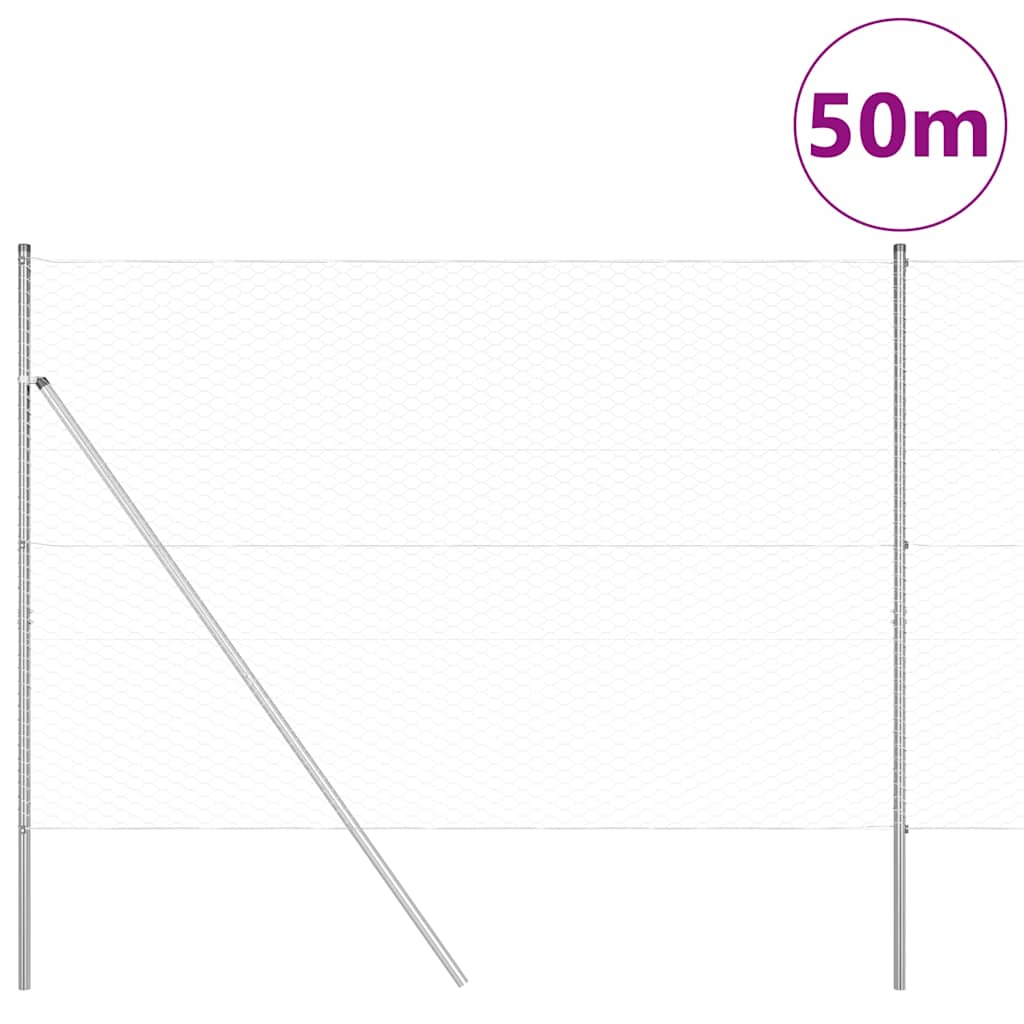 vidaXL Στύλος Περιφράξεων Ασημί 50 x 1,6 μ (36 mm δίχτυ) Ατσάλι