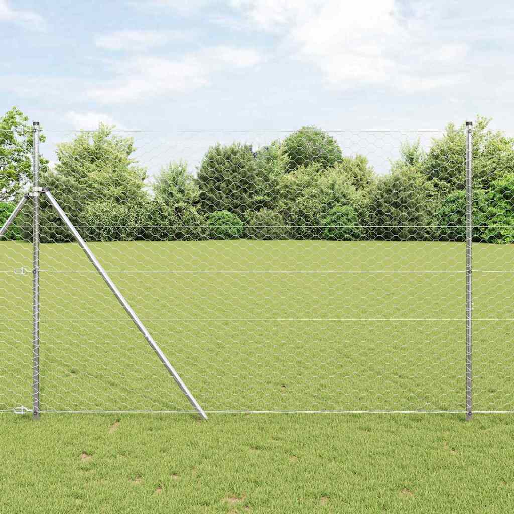 vidaXL Έξιγωνο φράχτη σταθερού εδάφους 50 x 1,6 m Ασημί Δίχτυ