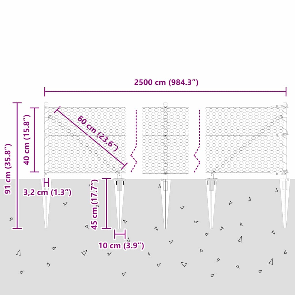 περίφραξη Εξαγώνου vidaXL Γκρι 0.4x25 m Χάλυβας