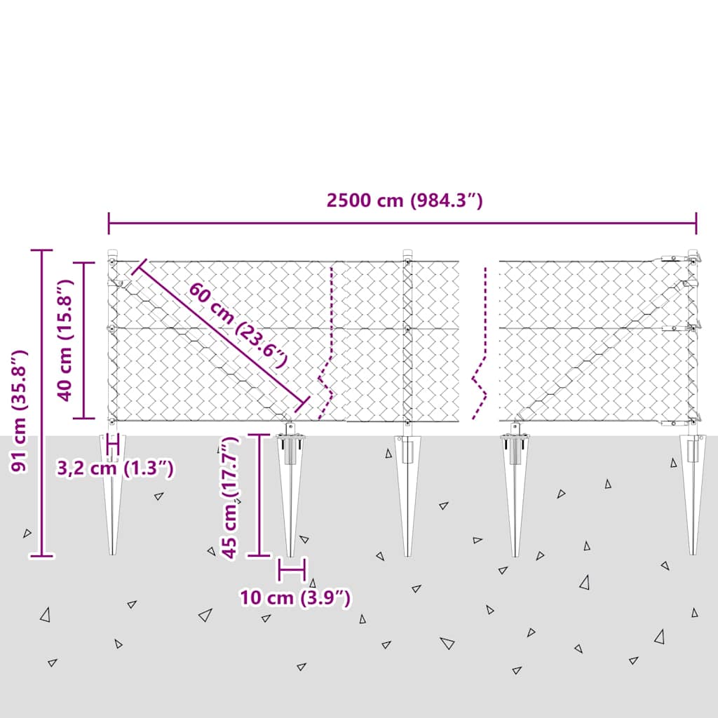 vidaXL Εξάγωνη Περίφραξη Γκρι 0.4x25 μ. Ατσάλι