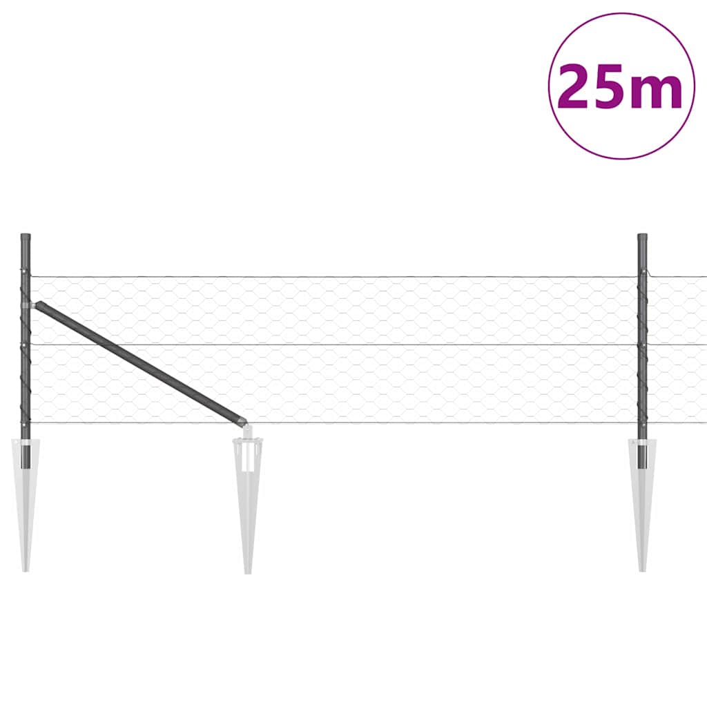vidaXL Φράχτης με Στήλες. Γκρι 0.5 x 25 μ. Ατσάλι με επικάλυψη PVC