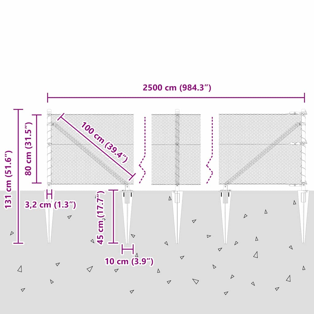 Γκρι Φράκτης vidaXL 0,8x25 m Ατσάλι