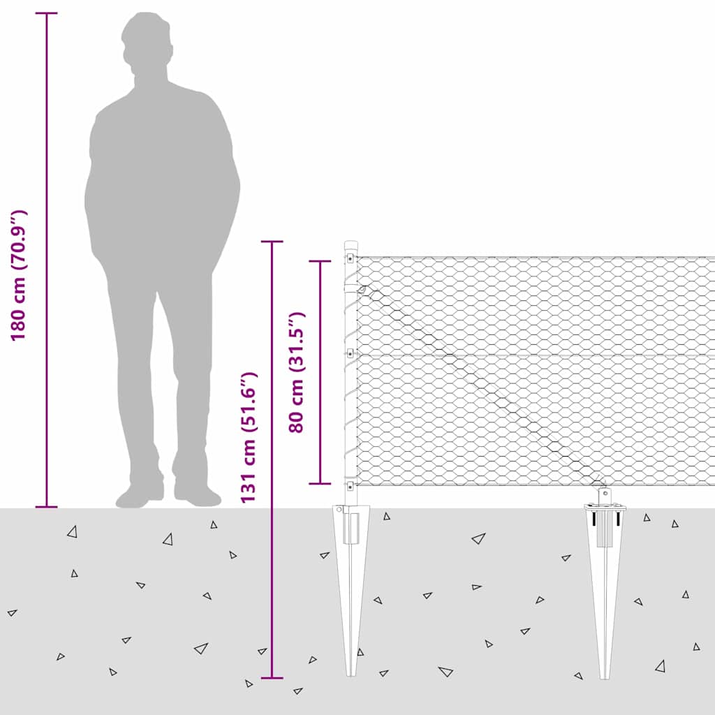 vidaXL Εξάγωνος Φράκτης Γκρίζος 0.8x25 μ Χάλυβας