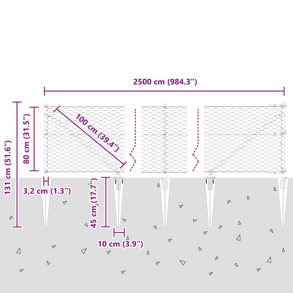 vidaXL Περίφραξη Εξαγώνου Γκρι 0.8x25 m Χάλυβα