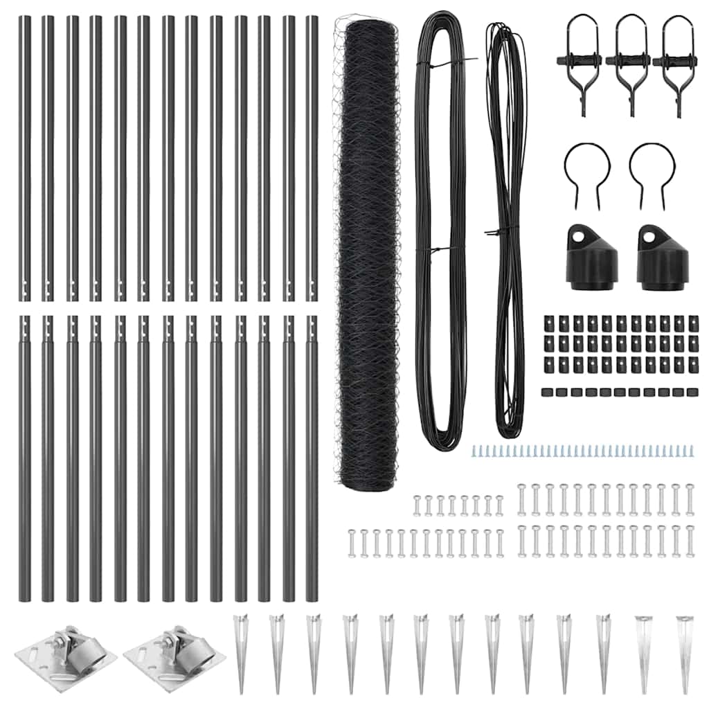 vidaXL Hexagon Fence Grey 1.4x25 m Ατσάλι