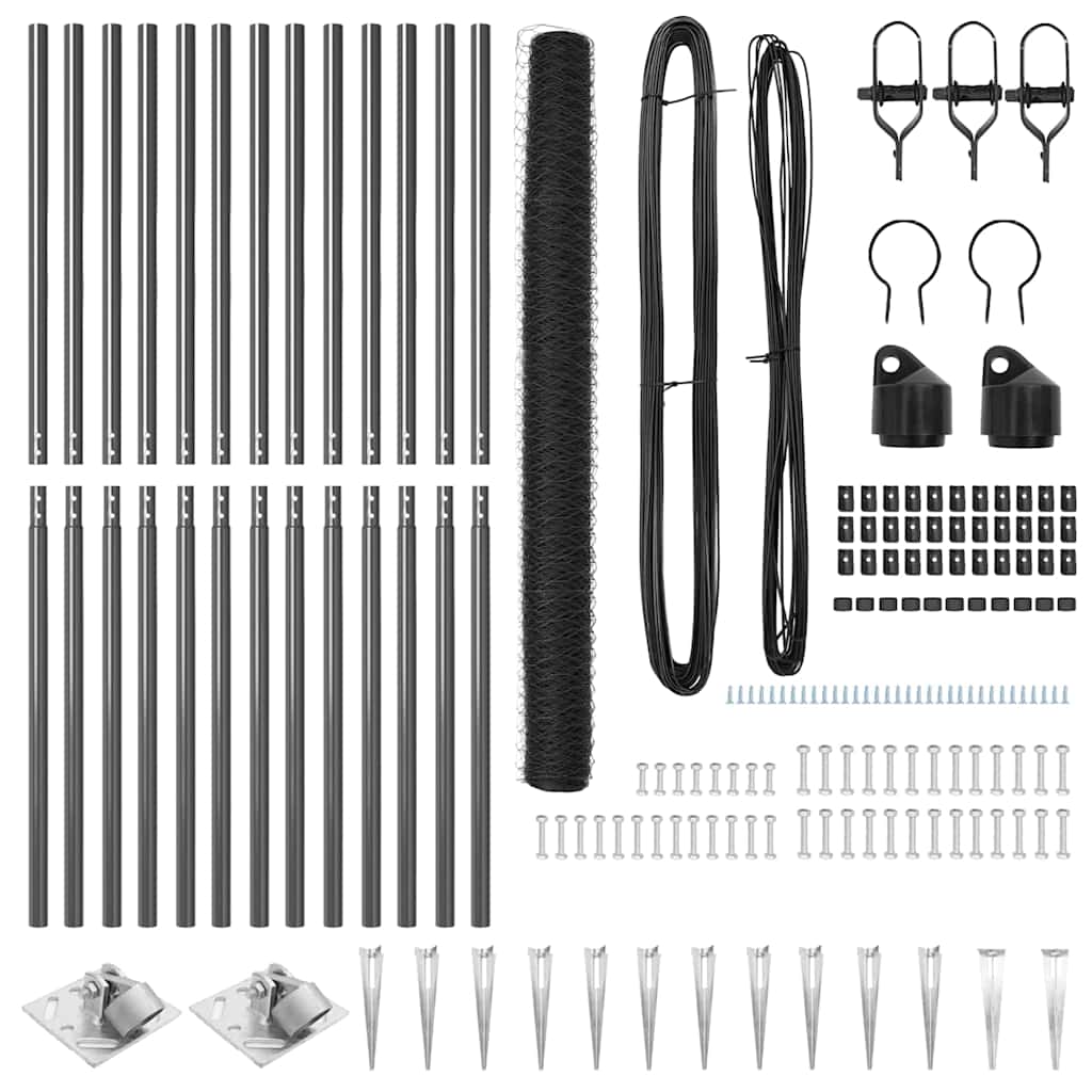 vidaXL Σετ Φράχτη Σετ των 2 Γκρι Μέταλλο, καλυμμένο με PVC σύρμα