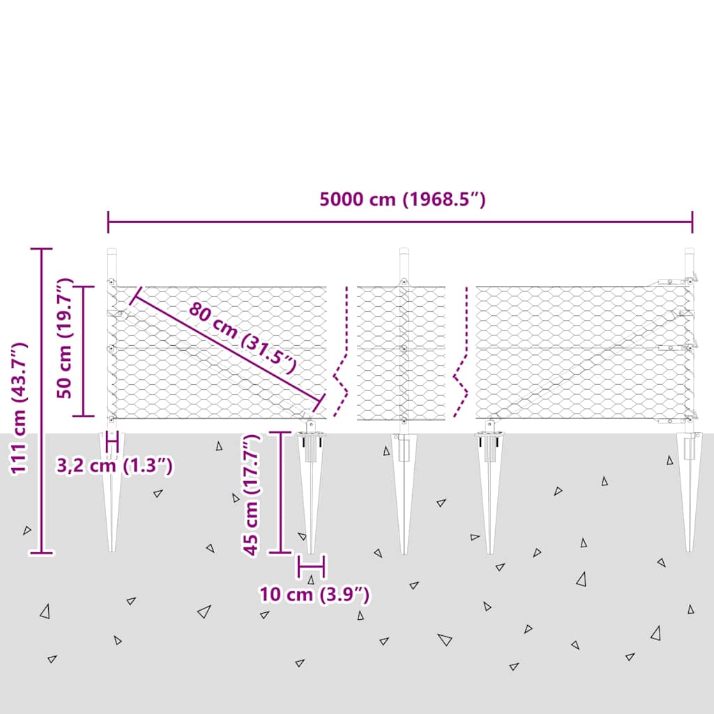 vidaXL Φράχτης Εξαώροφος Γκρι 0.5x50 m Χαλύβδινος