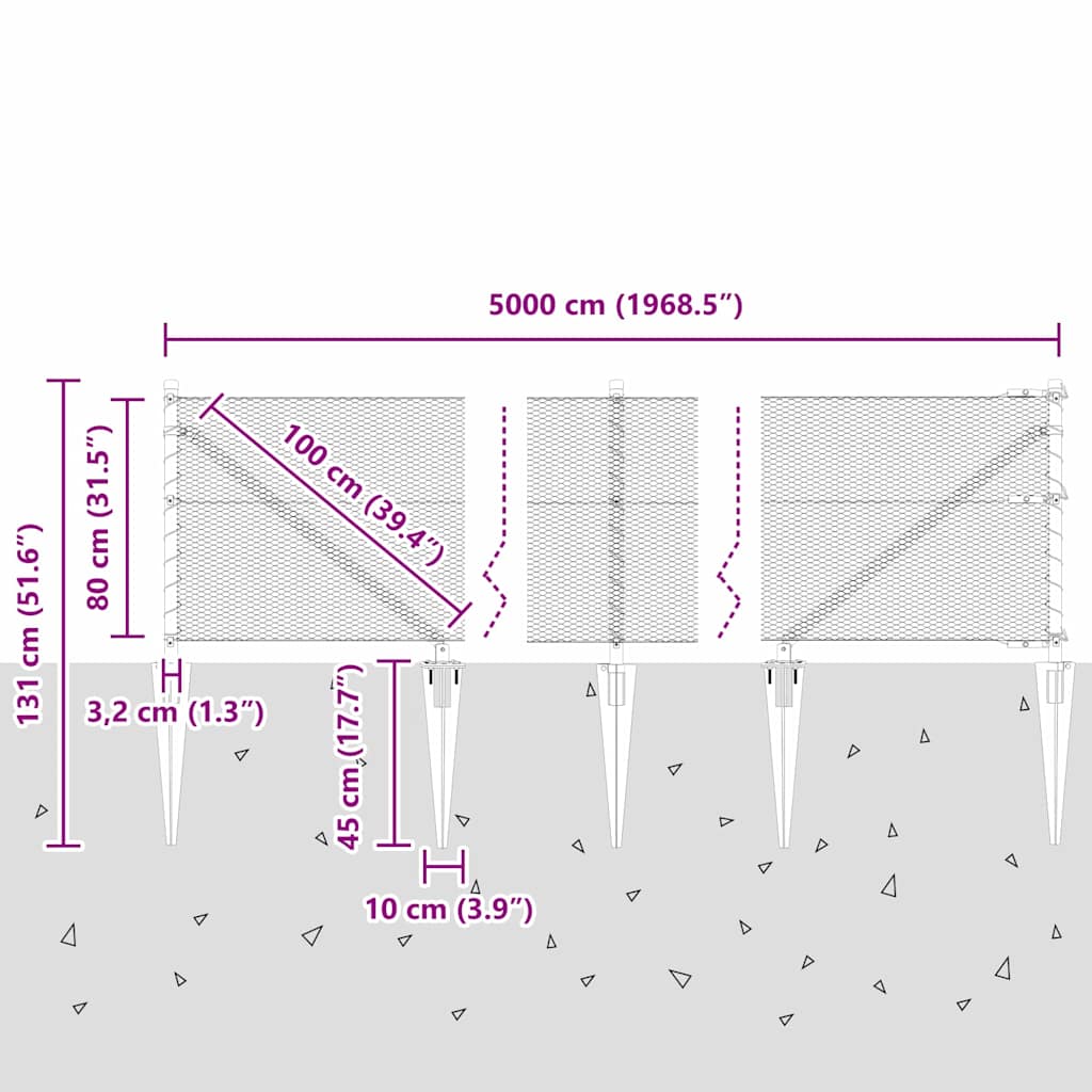 vidaXL Εξάγωνο Πλέγμα Γκρι 0.8x50 μ Ατσάλι