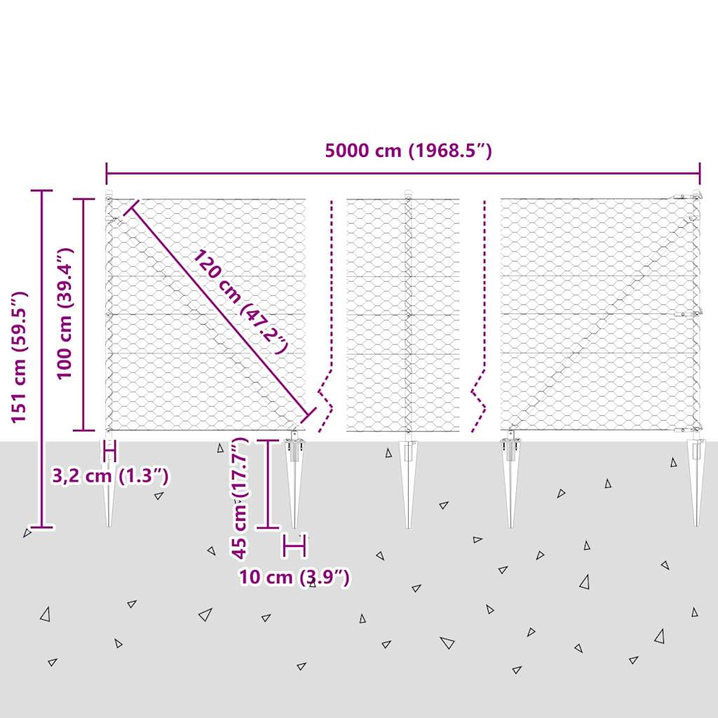 vidaXL Γκρι Φράχτης Εξαγώνου 1x50 μ Χάλυβας