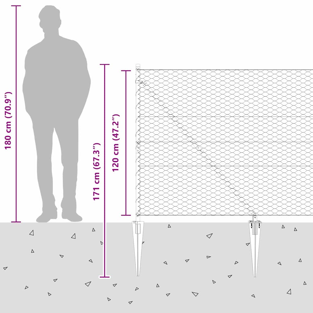 vidaXL Εξαγωνικός Φράχτης Γκρι 1,2x50 μ Μέταλλο