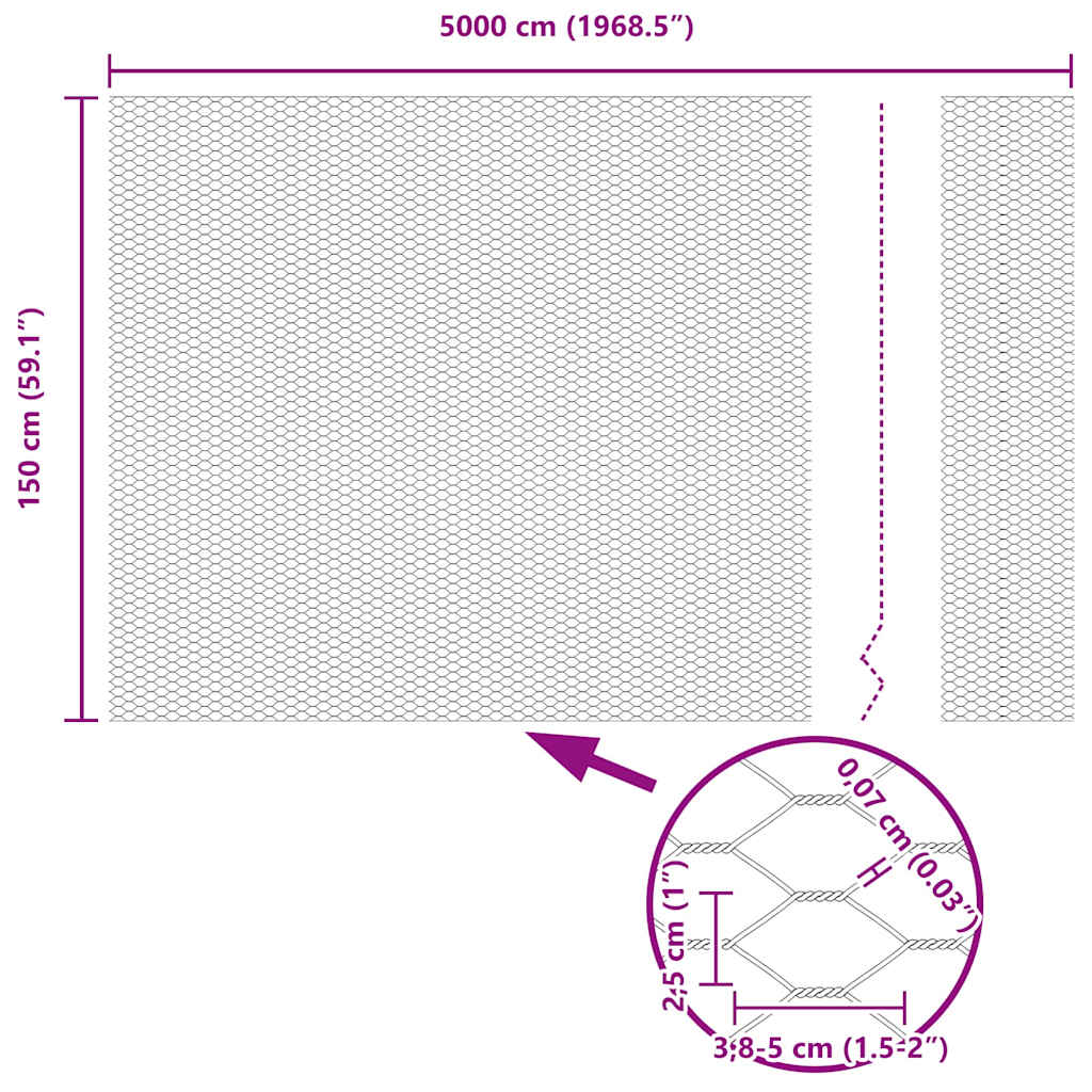 vidaXL Περίφραξη Έξιγωνο Γκρι 1.5x50 μ Ατσάλι