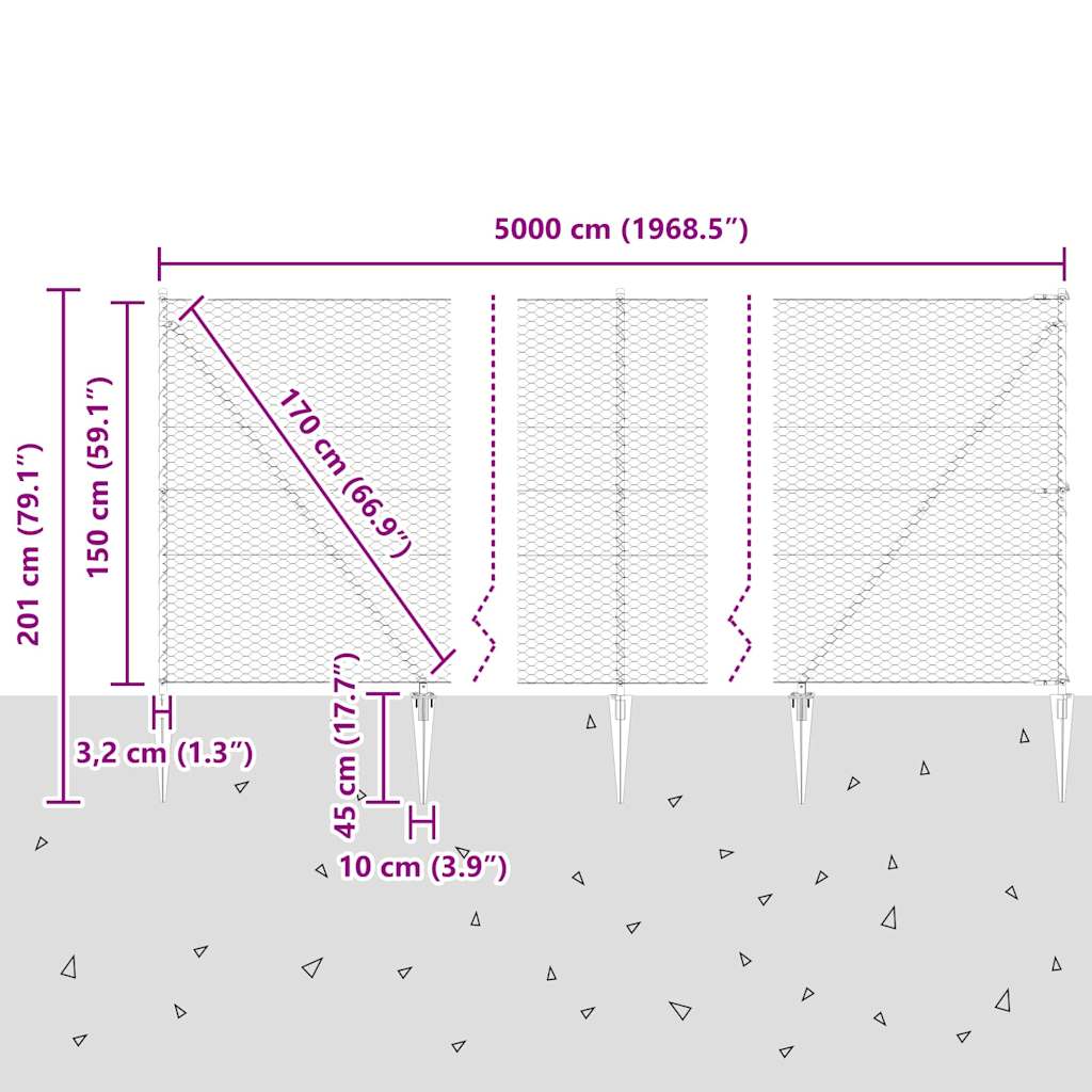 Γκρίζο Φράγμα vidaXL Εξάγωνο 1,5x50 μ Χάλυβας