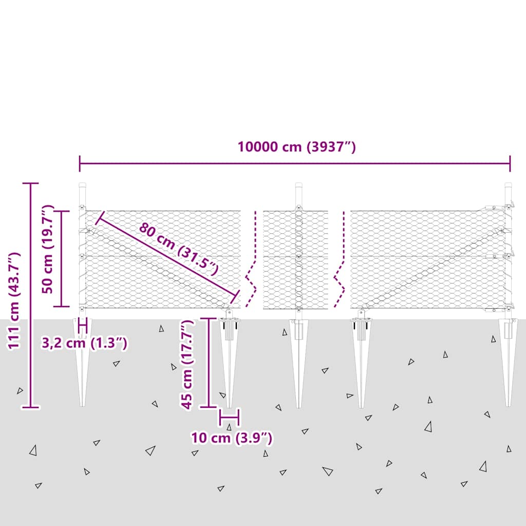 Φράχτης Hexagon vidaXL Γκρι 0.5x100 μ Ατσάλι