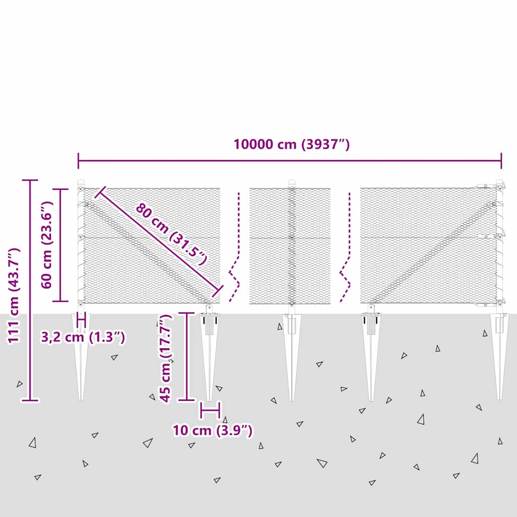 Εξάγωνος Φράκτης vidaXL Γκρι 0.6x100 μ Χάλυβας