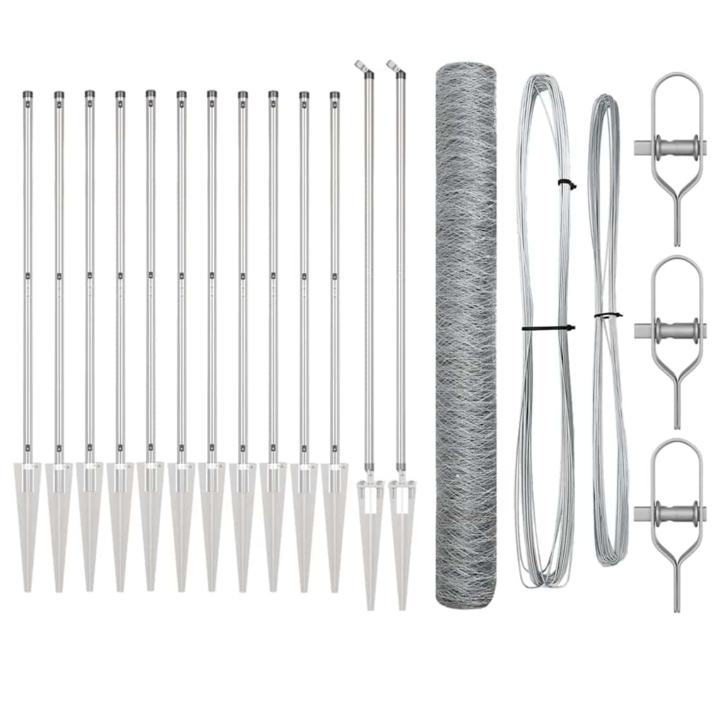 vidaXL Σετ Περίφραξης Σετ 2 Γαλβανισμένο ατσάλι 25 x 1.2 m με πλέγμα 36 mm