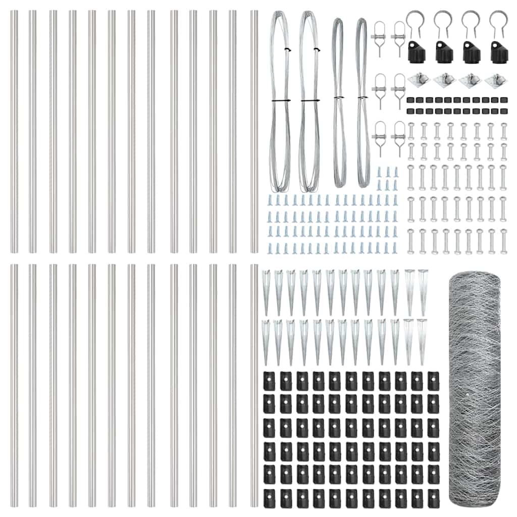 vidaXL Φράχτης με Στήλες. Ασημί 0.4 x 50 μ. Ατσάλι με επικάλυψη PVC