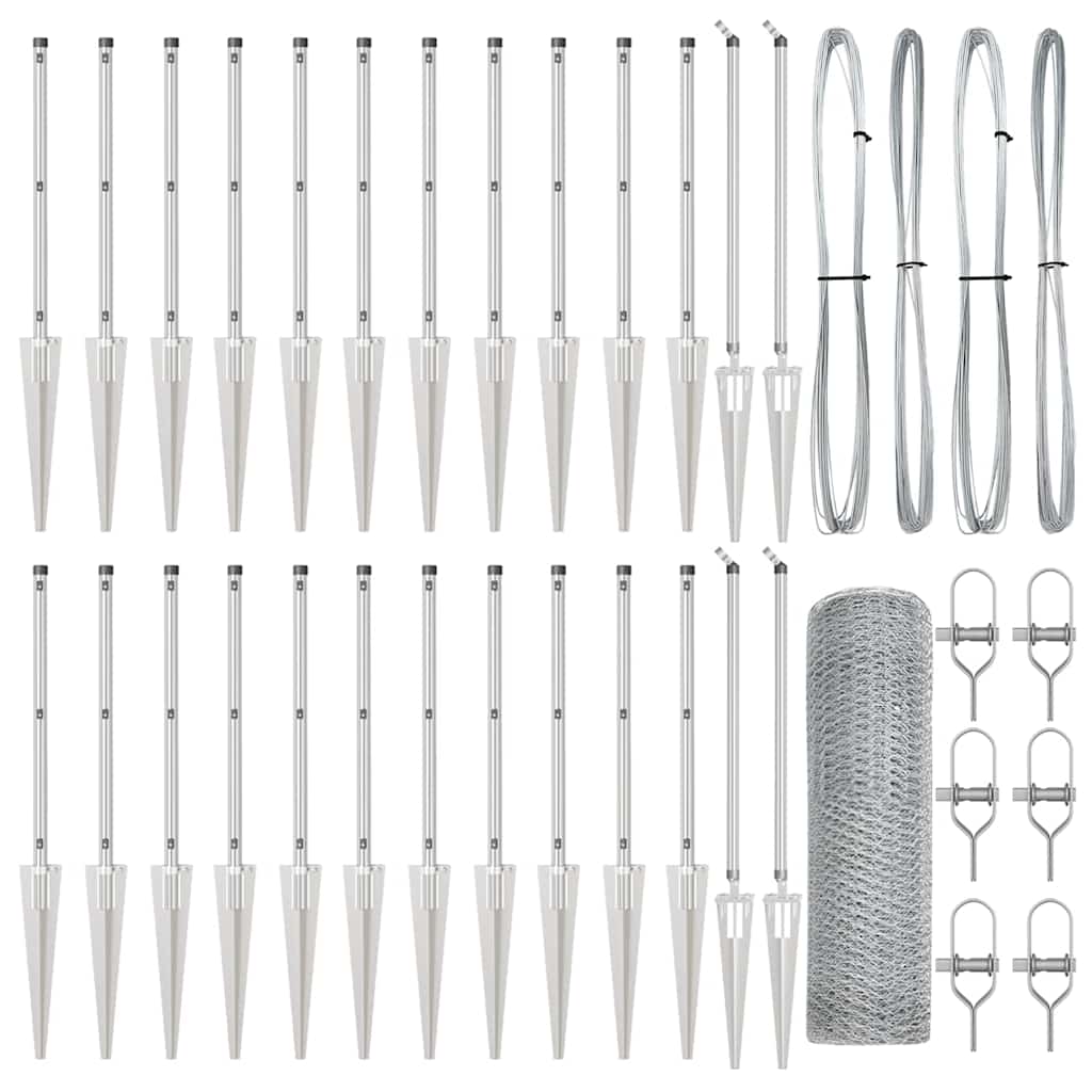 vidaXL Φράχτης με Στήλες. Ασημί 0.5 x 50 μ. Ατσάλι με επικάλυψη PVC