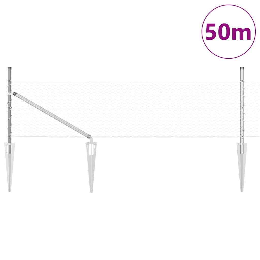 vidaXL Φράχτης με Στήλες. Ασημί 0.5 x 50 μ. Ατσάλι με επικάλυψη PVC