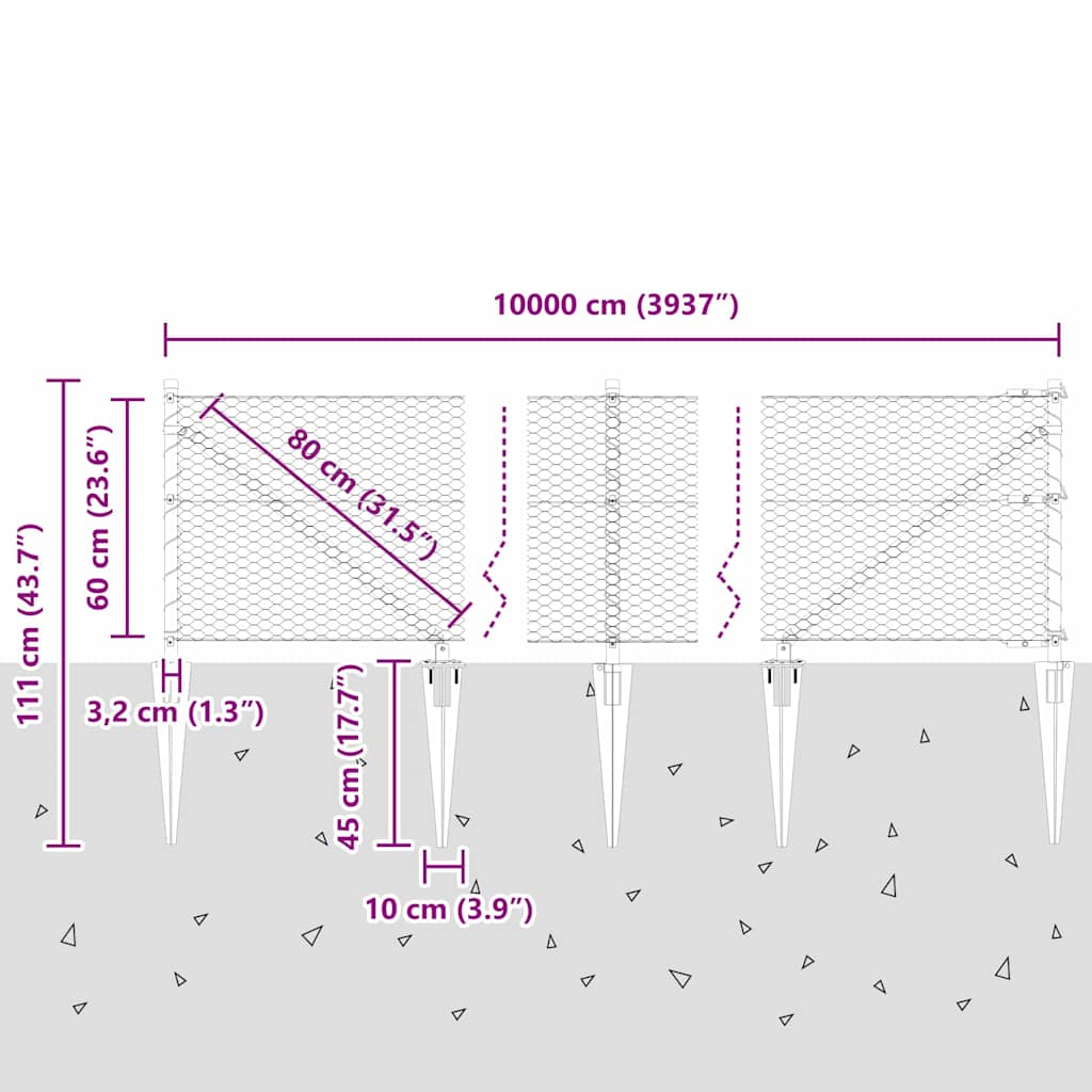 vidaXL Φράχτης με Στήλες. Ασημί 0.6 x 100 μ Ατσάλι με επικάλυψη PVC