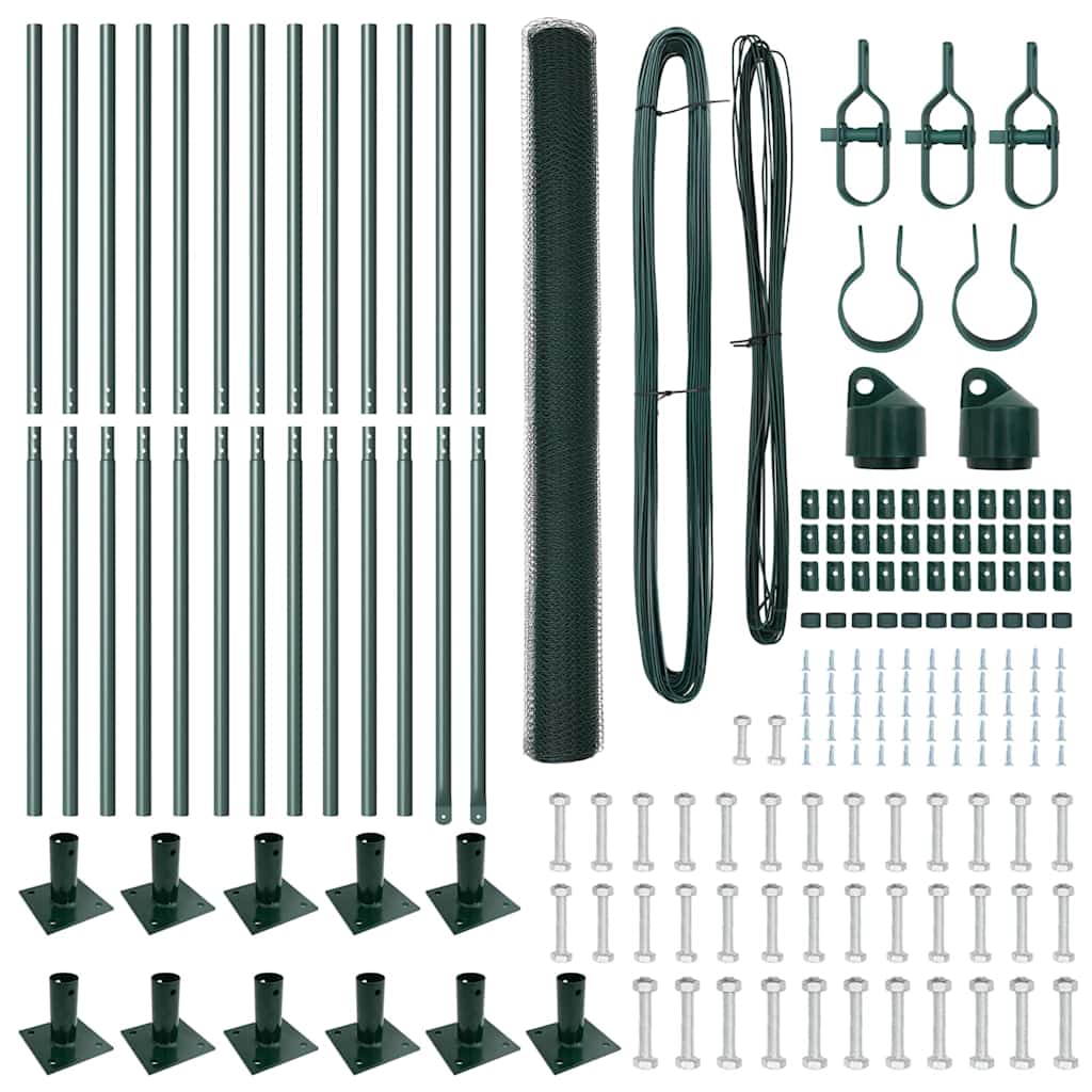 vidaXL Σετ Φράχτη Σετ 2 Πράσινο Μέταλλο, PVC 25 x 1.5 μ Ανθεκτικό