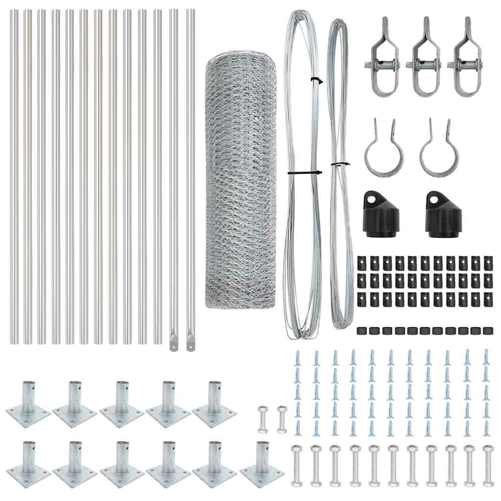vidaXL Φράχτης με Στήλες. Ασημί 0.4 x 25 μ Ατσάλι με επικάλυψη PVC