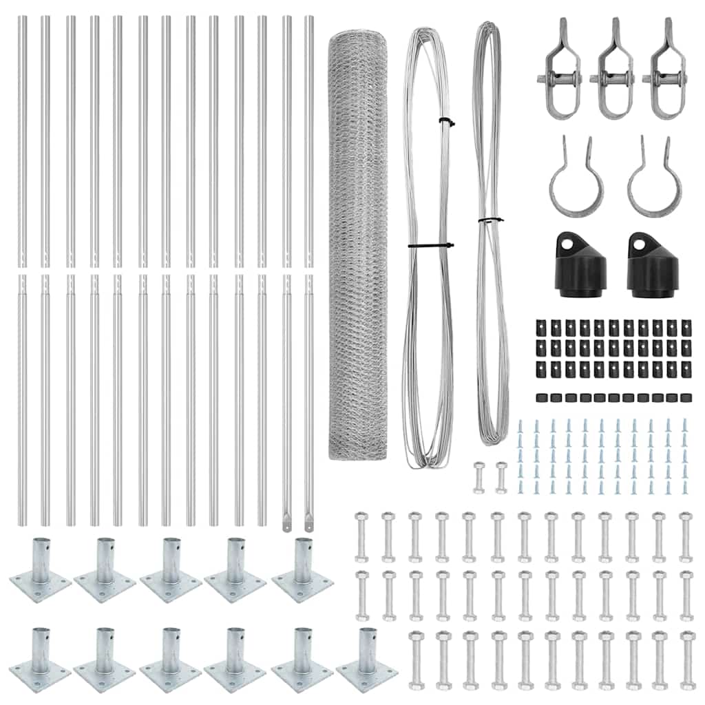 vidaXL Φράχτης με Στήλες. Ασημί 1 x 25 m Ατσάλι με επικάλυψη PVC