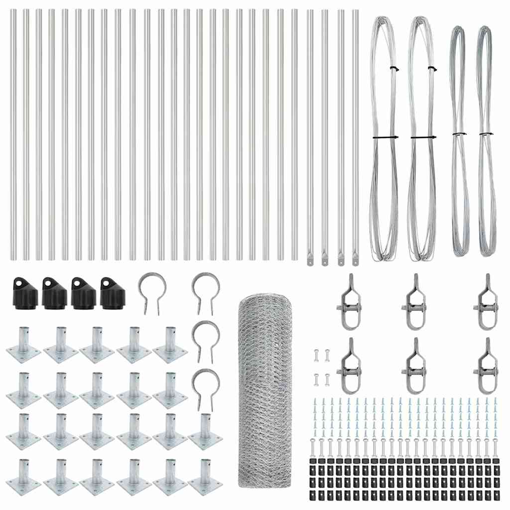 vidaXL Φράχτης με Στήλες. Ασημί 0.4 x 50 μ. Ατσάλι με επικάλυψη PVC