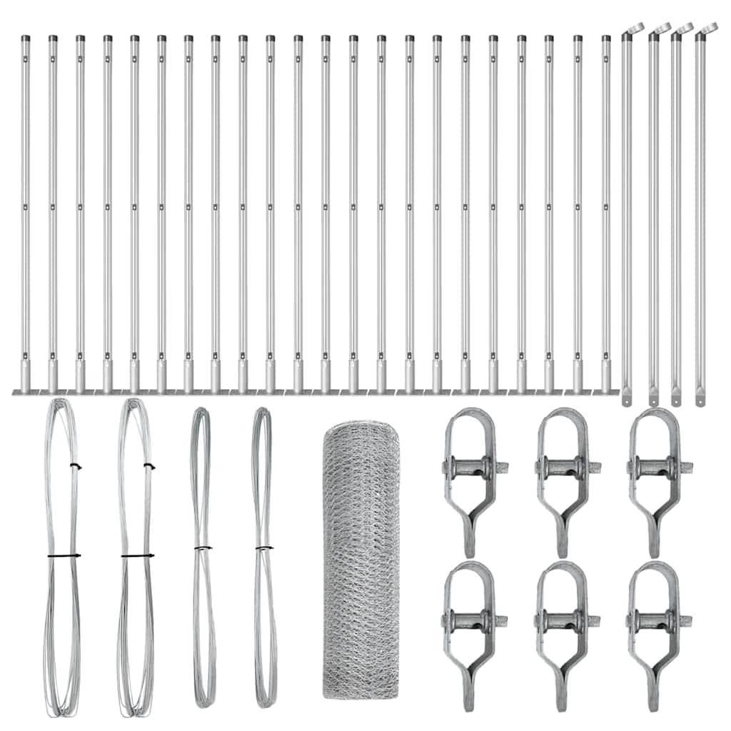 vidaXL Φράχτης με Στήλες. Ασημί 0.6 x 50 μ. Ατσάλι με επικάλυψη PVC