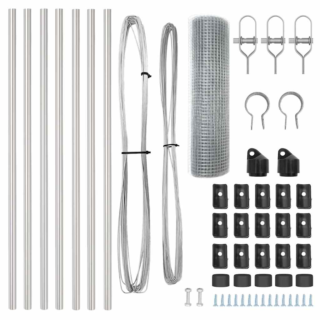 vidaXL Φράχτης Welded Wire με 7 Στηρίγματα 0.6x10 μ Γαλβανισμένος Χάλυβας