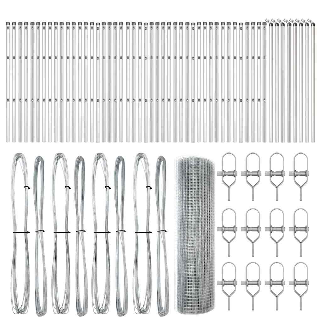 vidaXL Φράχτης με Στήλες. Ασημί 0.4 x 100 μ Ατσάλι