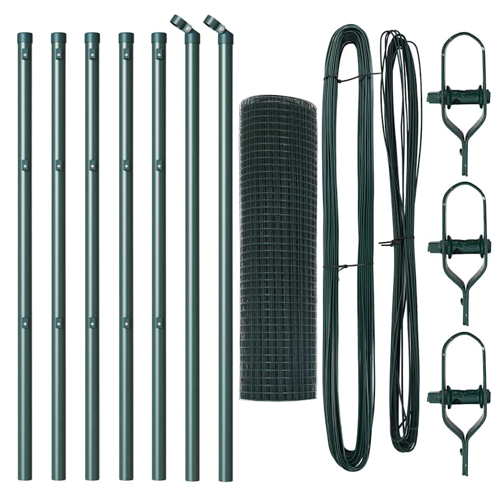 vidaXL Συρμάτινη Πλέγμα Περίφραξη με 7 Στήλες Πράσινο 0.6x10 μ Χάλυβας