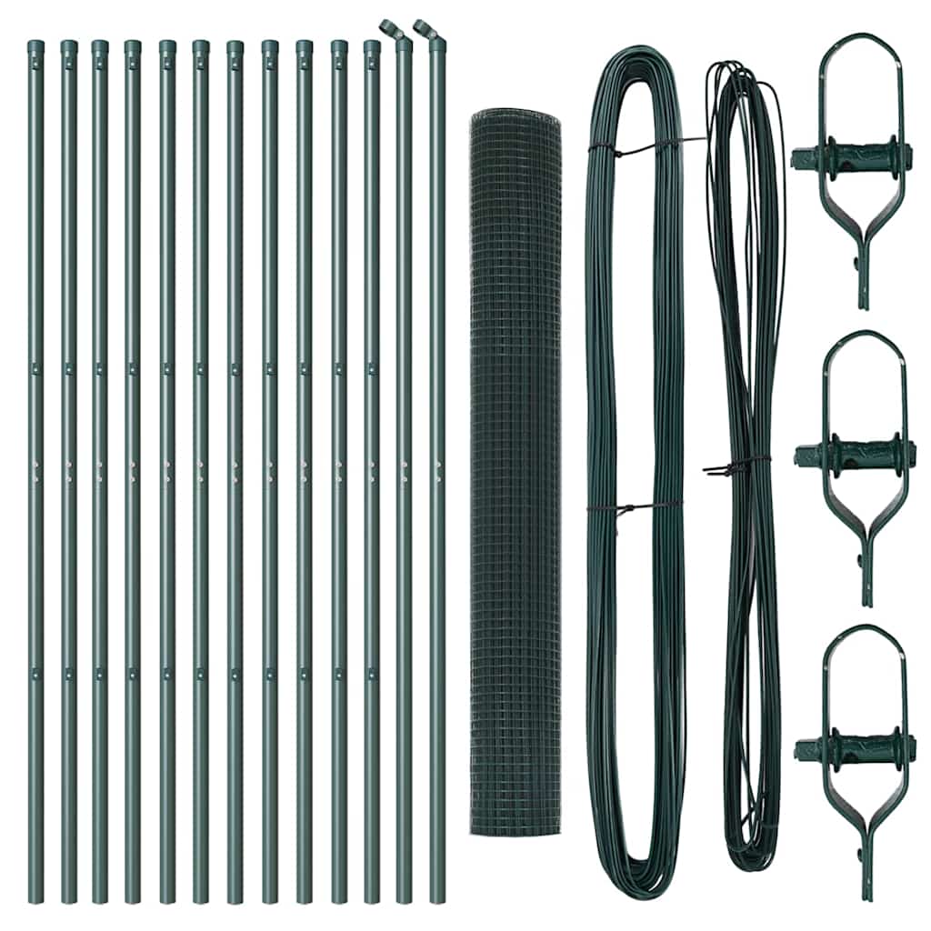 vidaXL Συρματόσχοινος Φράκτη με 13 Πόλους Πράσινος 1.4x25 μ Χάλυβας