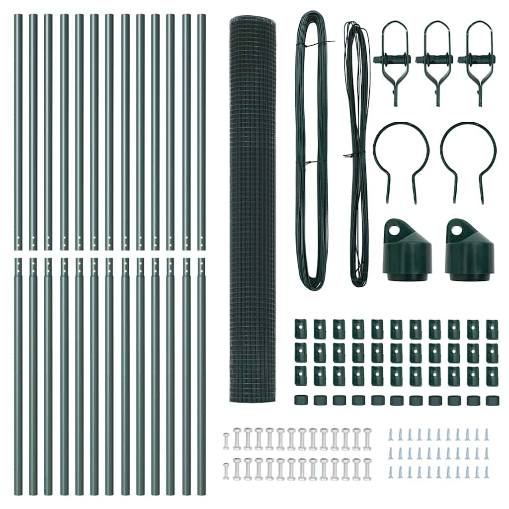 vidaXL Συγκολλητό Κάγκελο με 13 Στυλοβάτες Πράσινο 1.5x25 μ Ατσάλι