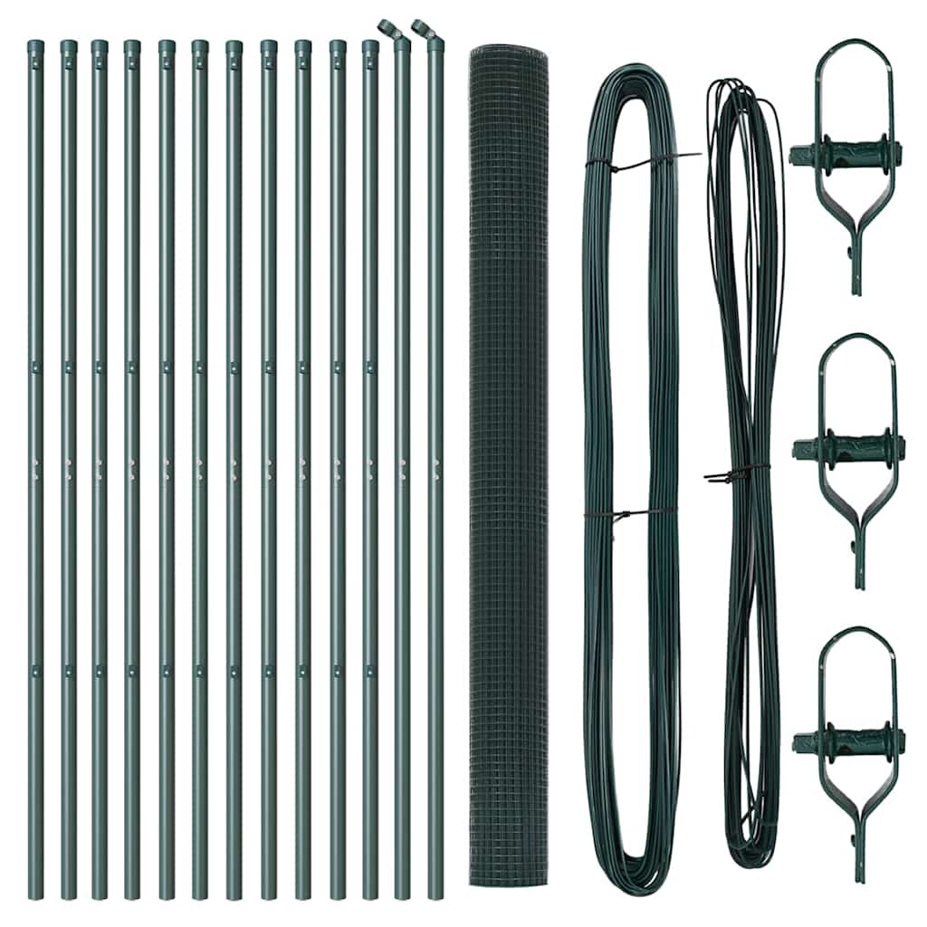 vidaXL Συρμάτινος Φράχτης με 13 Στήλες Πράσινο 1.6x25 μ Χάλυβας