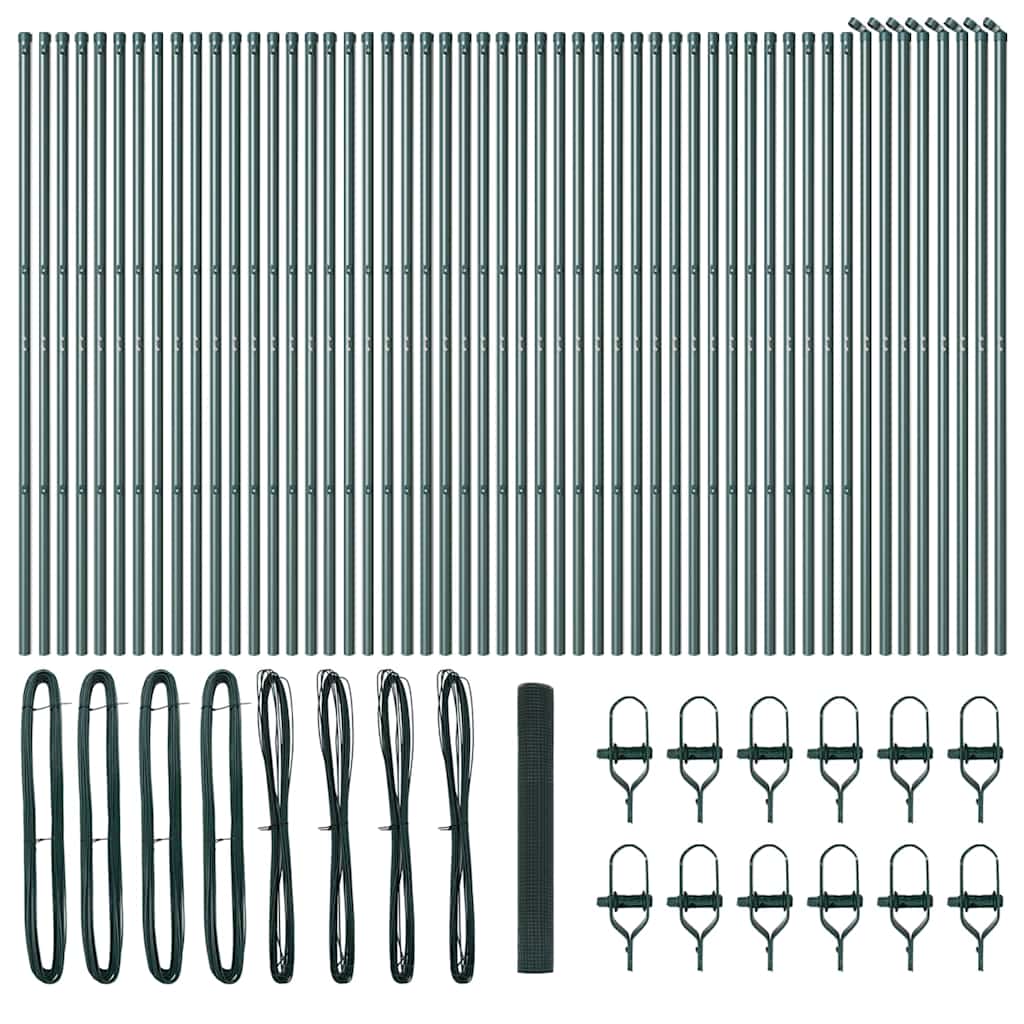 vidaXL Συρματόπλεγμα με 13 Κολώνες Πράσινο 1x100 μ Χάλυβας