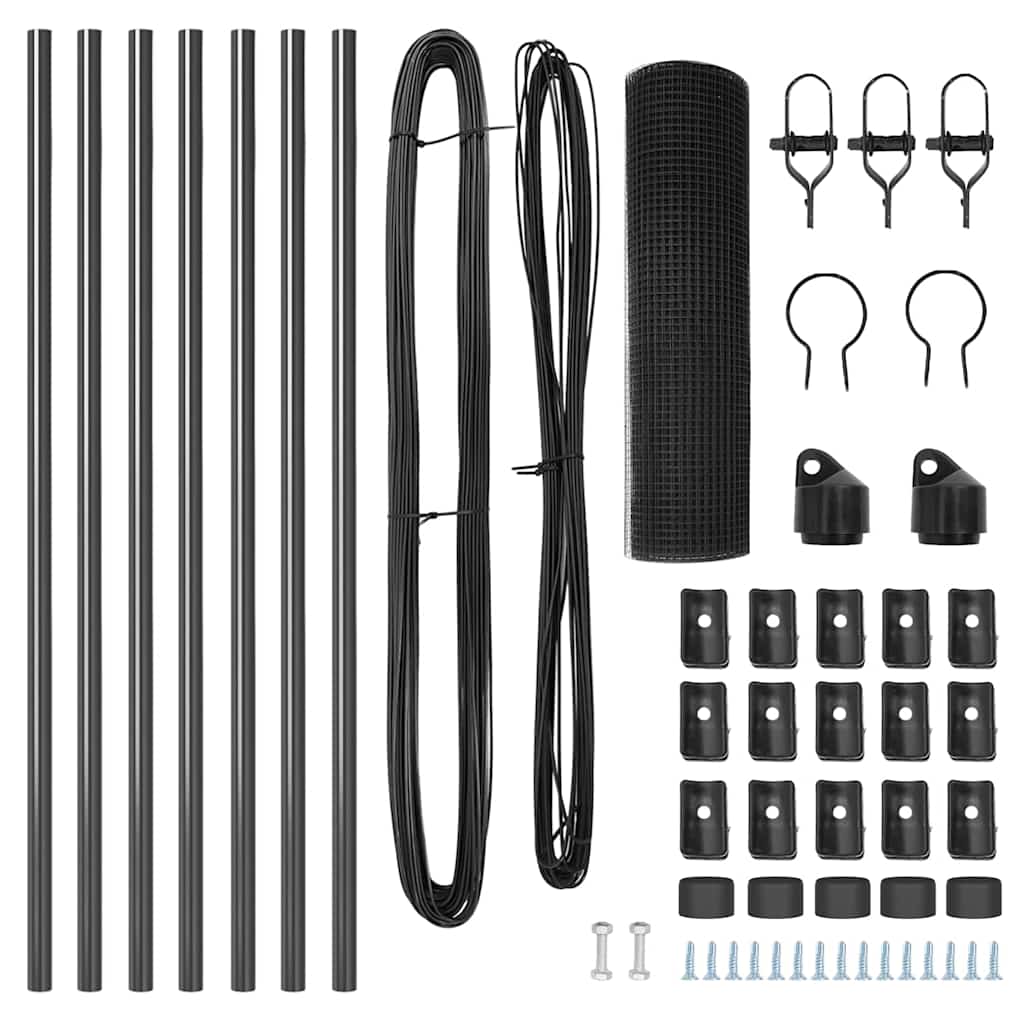 vidaXL Συρμάτινος Φράχτης με 7 Στήλες Γκρι 0,4x10 μ. Χάλυβα