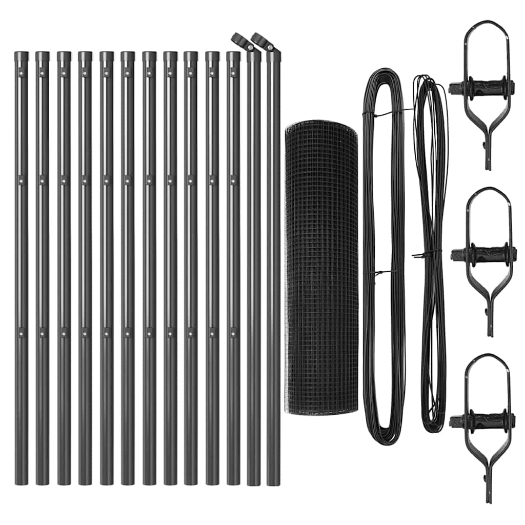 vidaXL Περίφραξη Welded Wire με 13 Πυλώνες Γκρι 0.8x25 m Ατσάλι