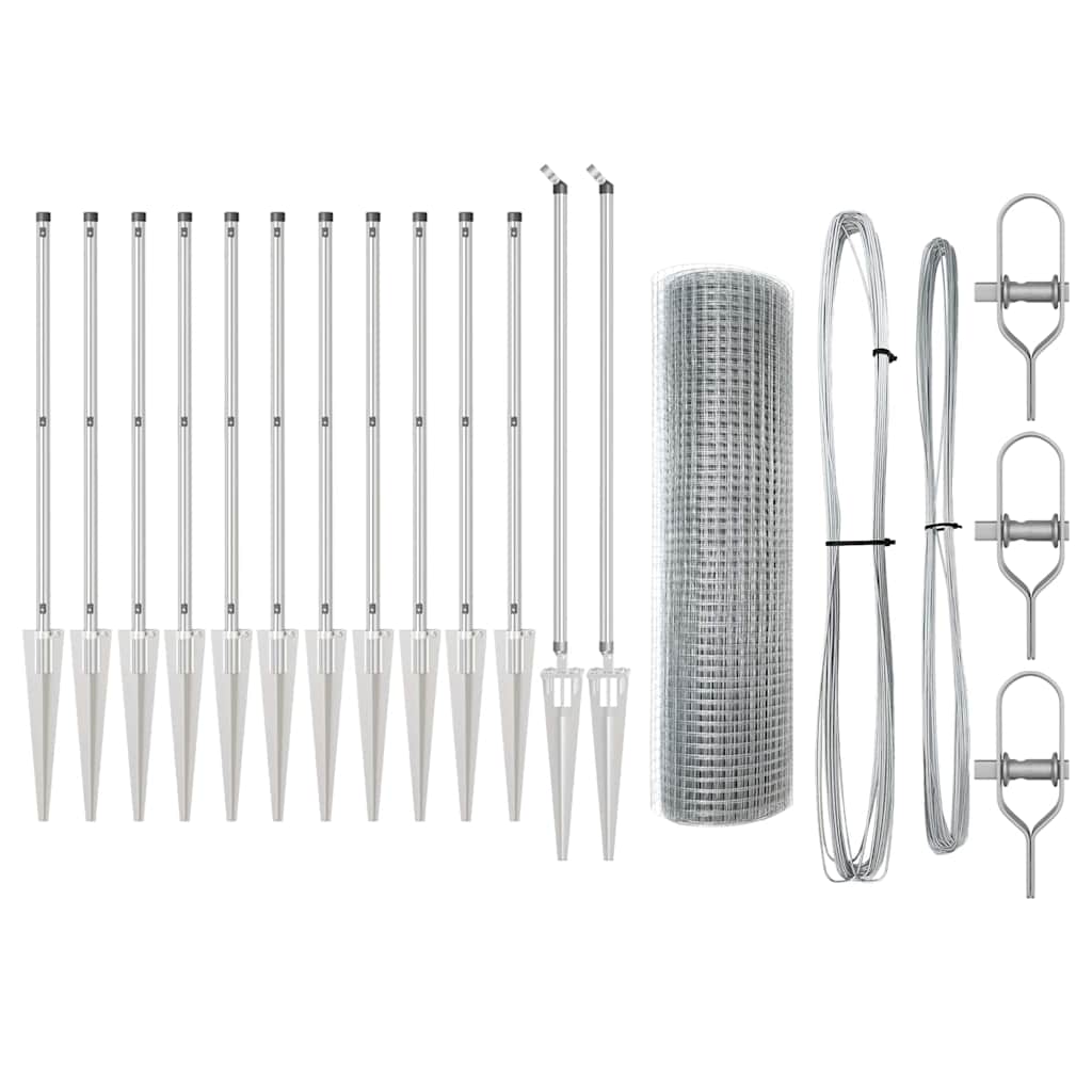 vidaXL Φράχτης συγκολλημένου καλωδίου με 13 στήλες στήριξης 0,6x25 μ γαλβανισμένος χάλυβας