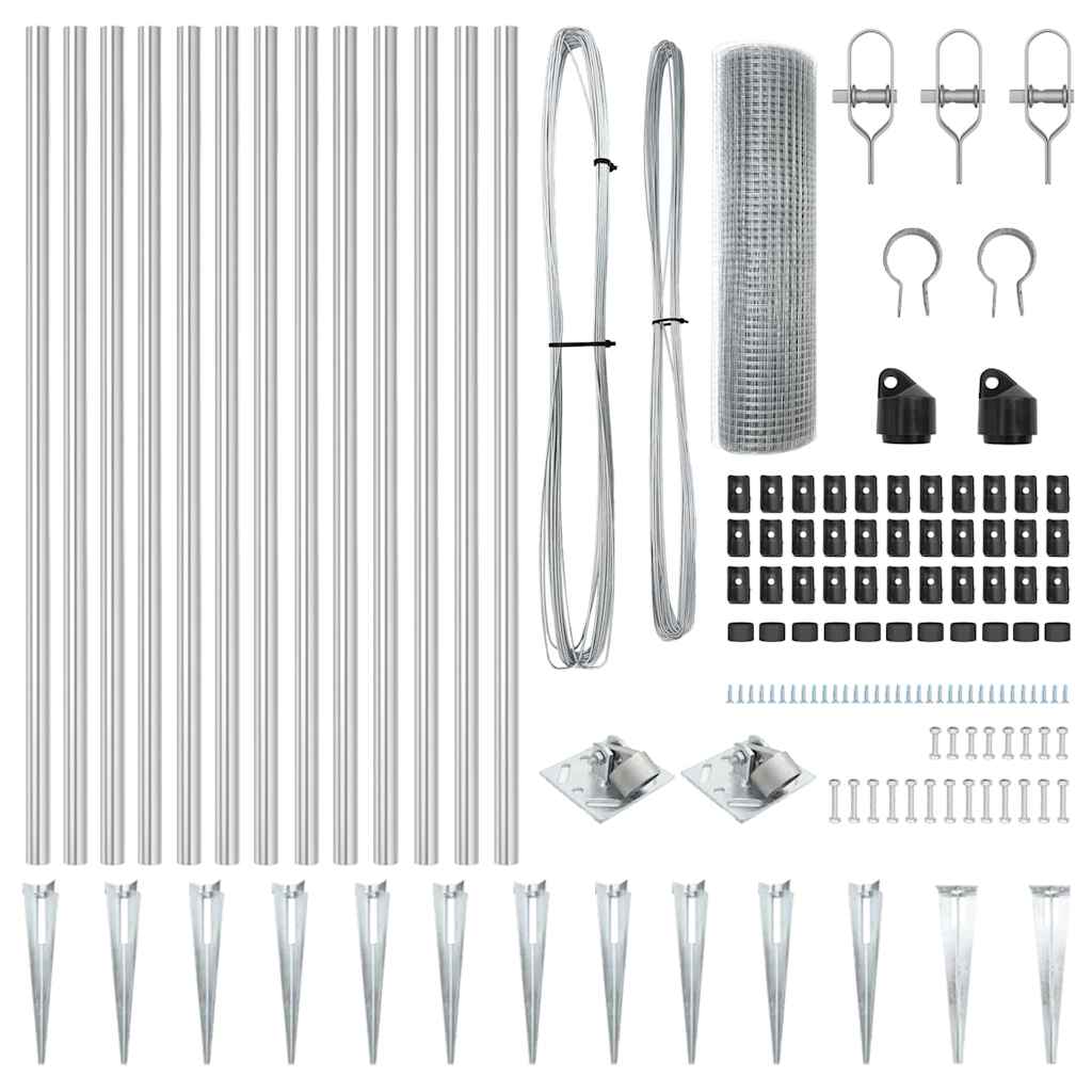 vidaXL Φράχτης συγκολλημένου καλωδίου με 13 στήλες στήριξης 0,6x25 μ γαλβανισμένος χάλυβας
