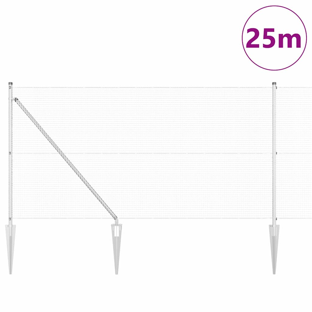 vidaXL Φράχτης Welded Wire με 13 Στυλοβάτες 1x25 μ Γαλβανισμένος Χάλυβας