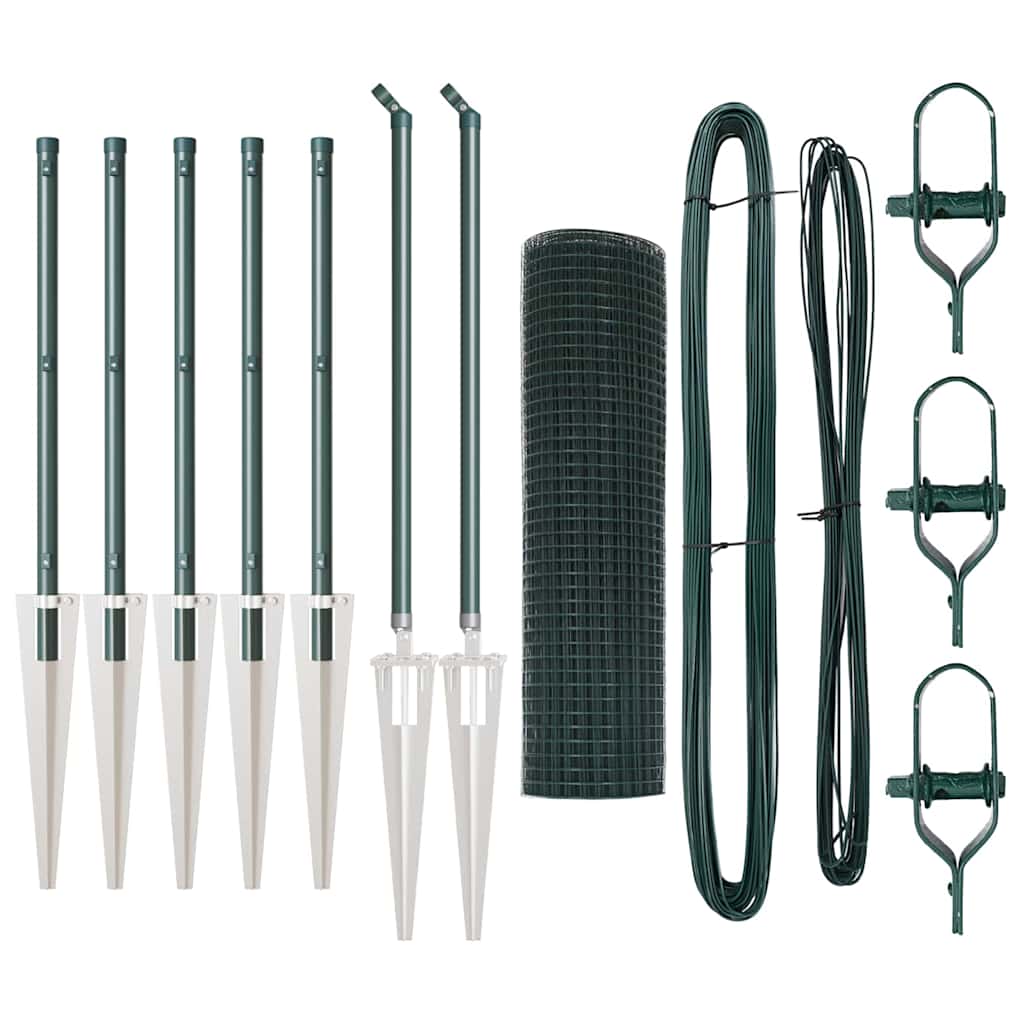 vidaXL Welded Wire Fence με 7 βάσεις στήριξης Πράσινος 0.6x10 μ Ατσάλι