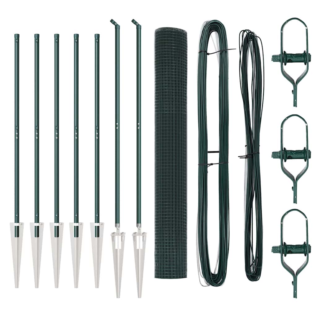 vidaXL Πράσινο σετ πασσάλων φράχτη Σετ των 2 Πράσινο Μέταλλο 10 x 1 μ