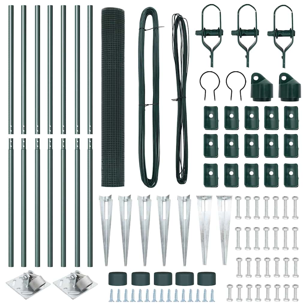 vidaXL Πράσινο σετ πασσάλων φράχτη Σετ των 2 Πράσινο Μέταλλο 10 x 1 μ