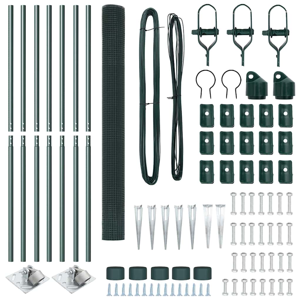 vidaXL Συρμάτινος φράχτης με 7 άγκυρες Πράσινος 1.6x10 μ Ατσάλι