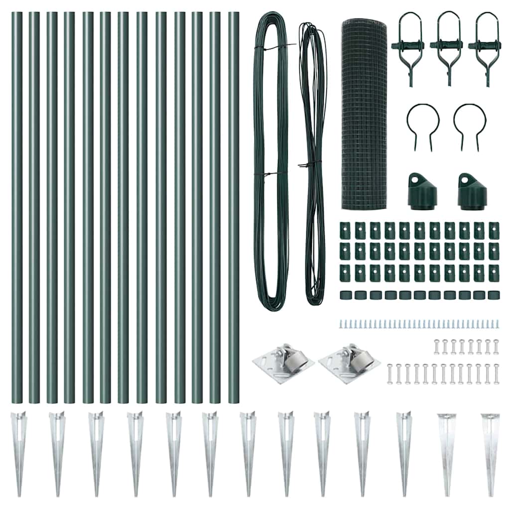 vidaXL Σετ Στηλών Φράχτη PVC Σετ των 2 Πράσινο PVC, Μέταλλο 25 x 0.5 μ