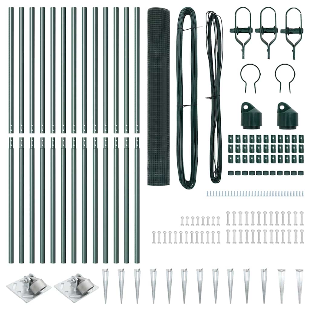 vidaXL Συγκολλητός Φράκτης με 13 Στηρίγματα Πράσινος 1.2x25 m Ατσάλι