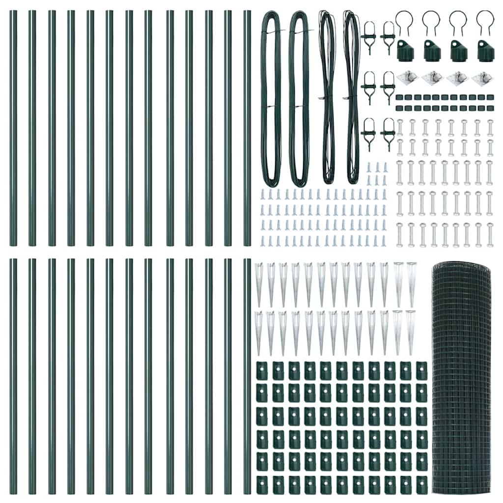 vidaXL Φράχτης Welded Wire με 13 Στηρίγματα Αιχμών Πράσινος 0.6x50 μ Μέταλλο