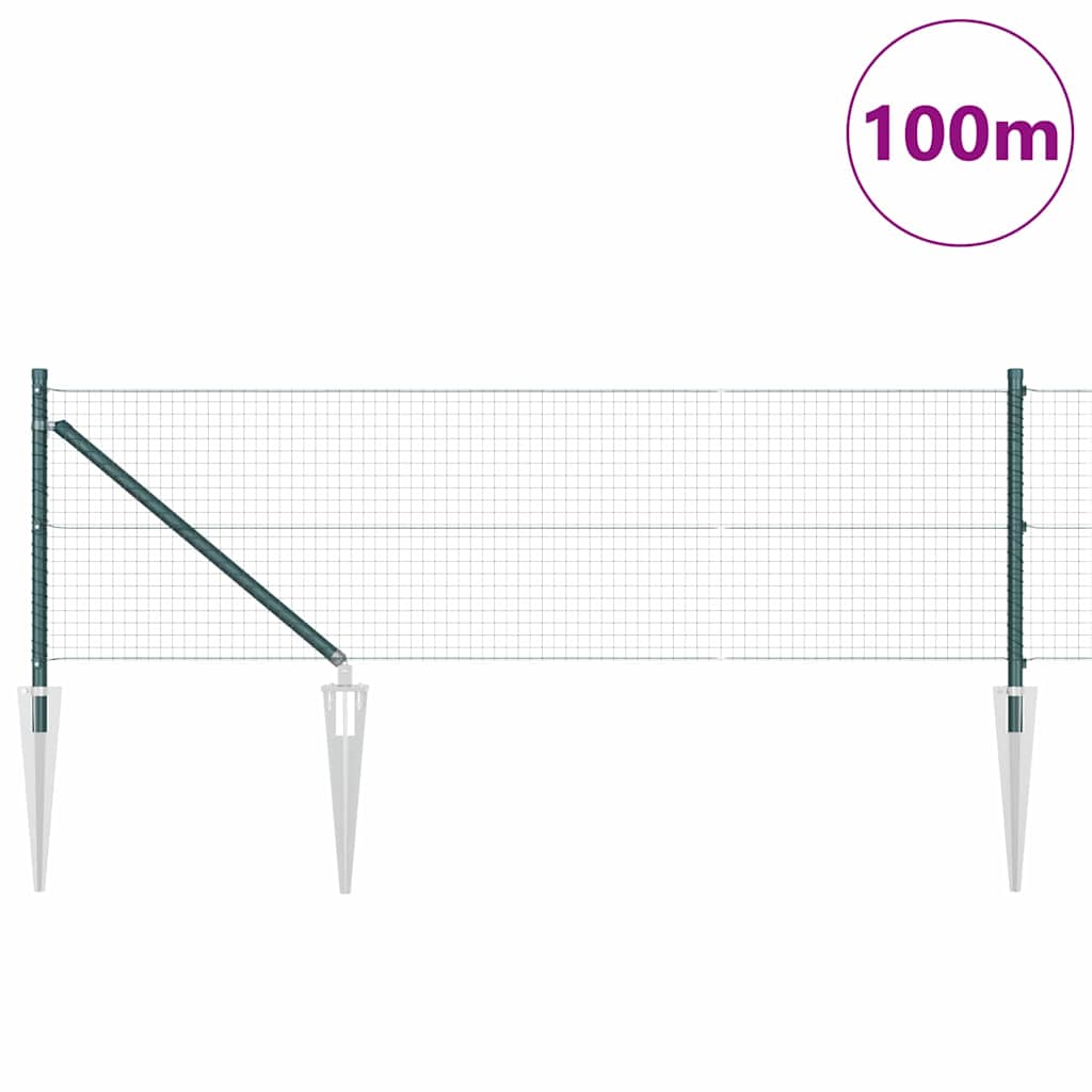 vidaXL Welded Wire Fence με 13 Spike Posts Πράσινο 0.8x100 m Χάλυβας