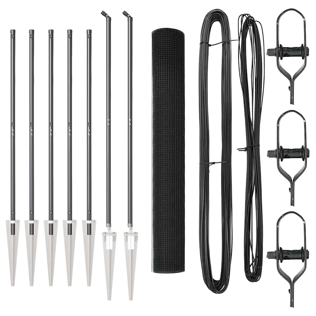 vidaXL Συρμάτινος Φράχτης με 7 Στυλώματα Γκρι 1.4x10 μ.